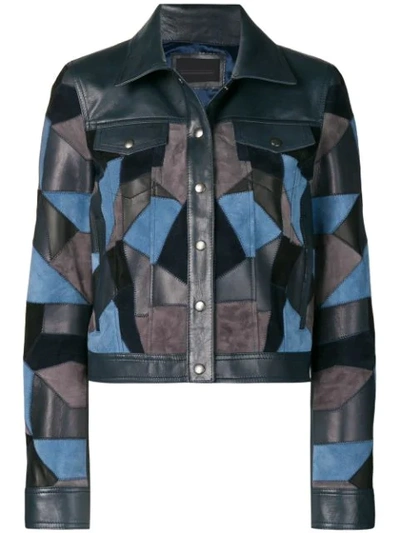 Diesel Black Gold Cropped Jacket With Suede Patchwork In Blue