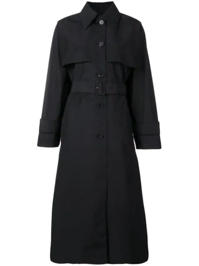 Prada Belted Button Trench Coat In Black