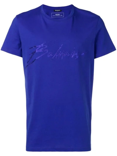 Balmain Glitter Logo T-shirt In Blue