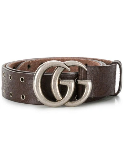 Gucci Double G Buckle Eyelet Belt In Brown