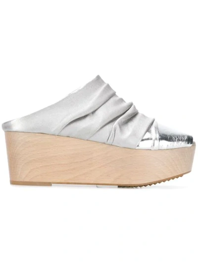 Rick Owens Ruched Platform Mules In Silver