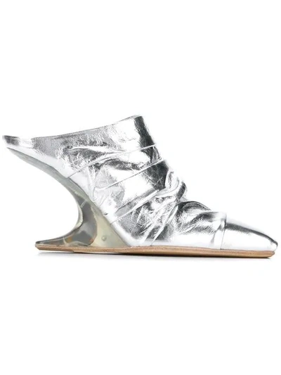 Rick Owens Metallic Ruched Mules In 180 Silver