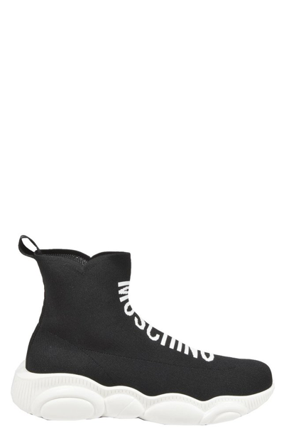 Moschino Logo-lettering High-top Sneakers In Black,white