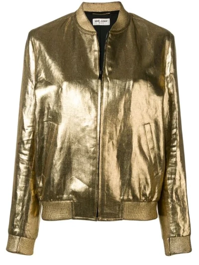 Saint Laurent Teddy Golden Varsity Jacket In Oro