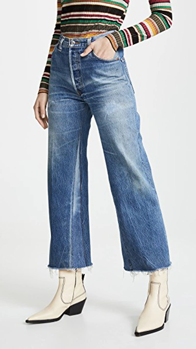 Re/done High Rise Wide Leg Crop Jeans In Indigo