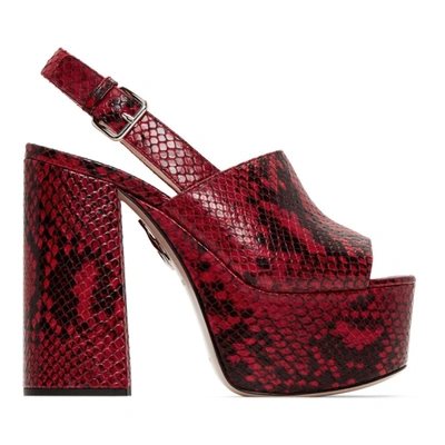 Miu Miu Snakeskin-embossed Leather Platform Slingback Sandals In Red