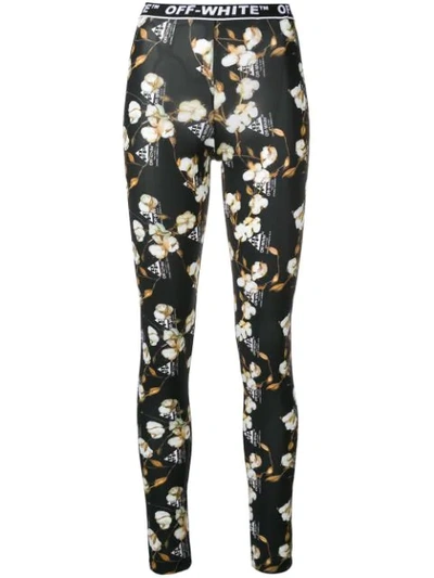Off-white Floral And Logo Print Leggings In Black