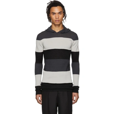 Rick Owens Striped Knitted Hoodie In 366109blk