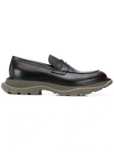 Alexander Mcqueen Chunky Sole Penny Loafers In Brown