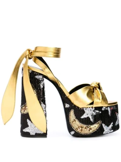 Saint Laurent Paige Sequin Leather Platform Sandals In Gold