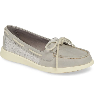 Sperry Oasis Boat Shoe In Grey Leather/ Canvas