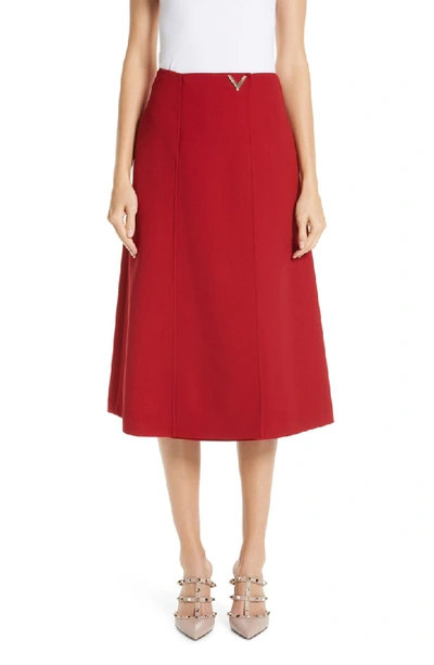 Valentino V-detail Double Crepe Faux Wrap Skirt In Brick