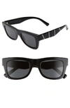 Valentino Vltn 50mm Square Sunglasses In Black Solid