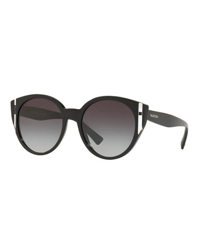 Valentino Two-tone Acetate Round Sunglasses In Black/crystal