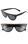 Valentino 52mm Rockstud Flat Top Sunglasses - Black Solid