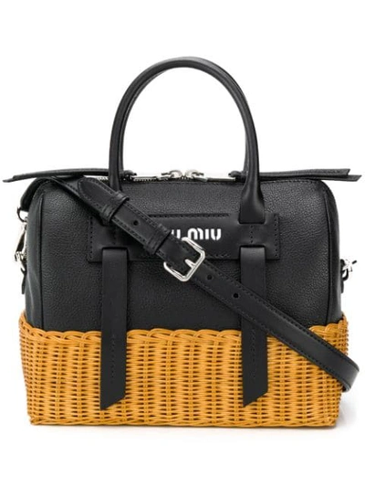 Miu Miu Basket Detail Tote Bag In Black