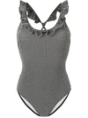 Miu Miu Ruffle Trim Textured Swimsuit - 黑色