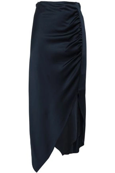 Peter Pilotto Woman Ruched Satin Midi Skirt Navy