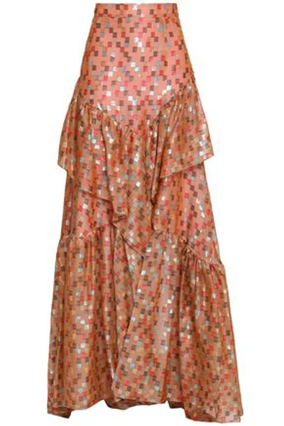 Peter Pilotto Woman Tiered Silk-blend Fil Coupé And Organza Maxi Skirt Antique Rose In Pastel Pink