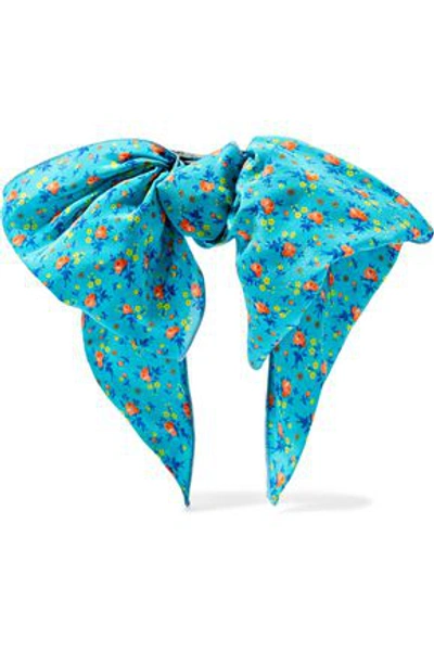 Alessandra Rich Woman Knotted Floral-print Crepe Hair Clip Turquoise
