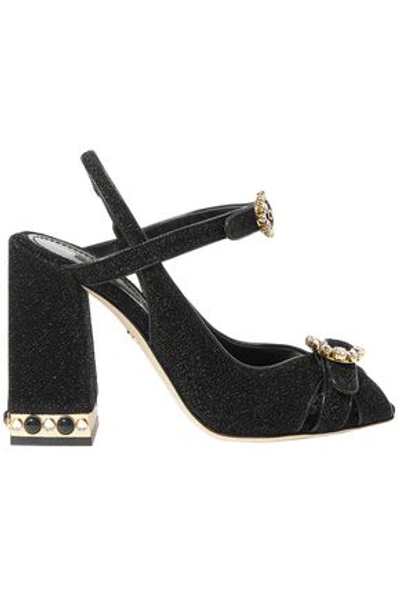 Dolce & Gabbana Woman Bette Crystal-embellished Lurex Slingback Sandals Black