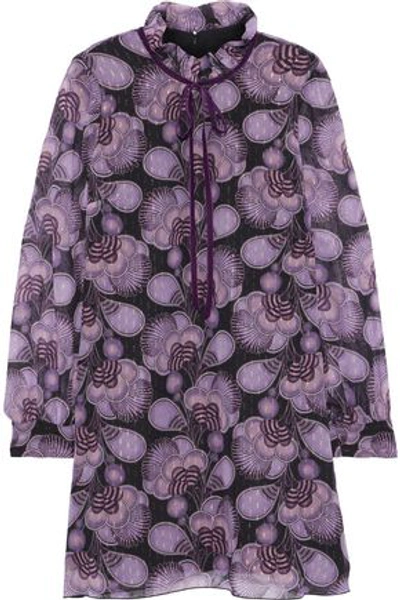 Anna Sui Woman Velvet-trimmed Printed Fil Coupé Chiffon Mini Dress Lilac