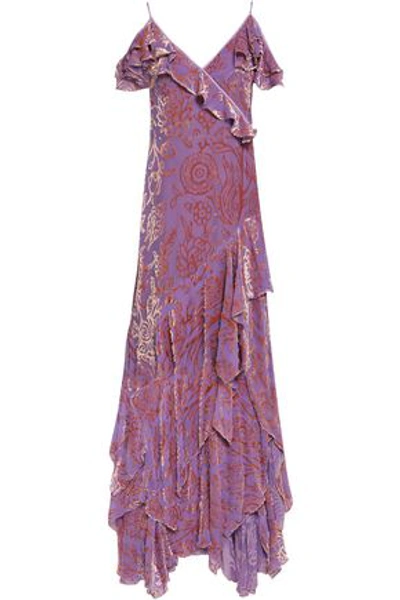 Peter Pilotto Woman Cold-shoulder Ruffled Devoré-chiffon Gown Lilac