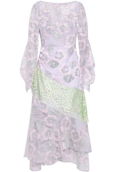 Peter Pilotto Woman Color-block Metallic Lace Dress Lilac