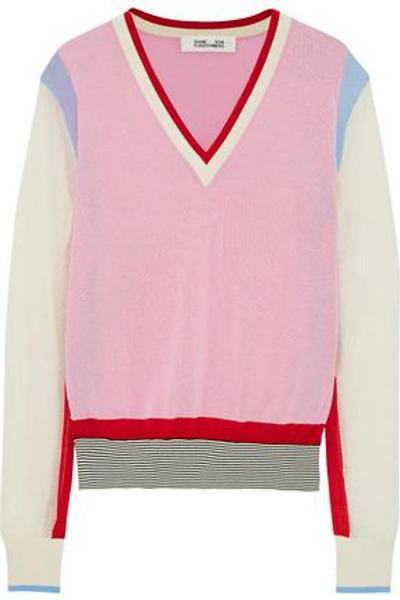 Diane Von Furstenberg Woman Color-block Cotton-blend Sweater Pink