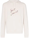 Saint Laurent Logo Print Hooded Cotton Jumper - Neutrals