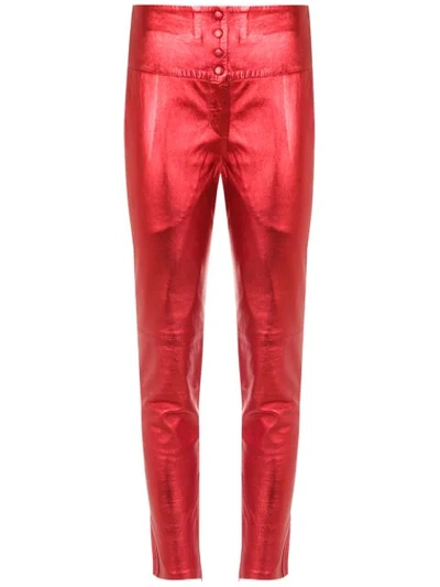 Andrea Bogosian Metallic Skinny Leather Trousers In Red