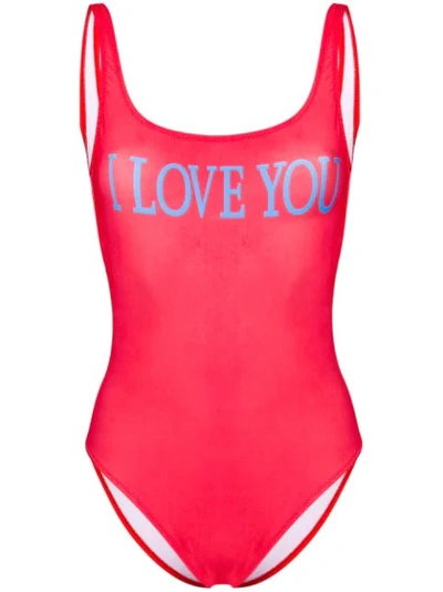 Alberta Ferretti I Love You One Piece Swimsuit In Red