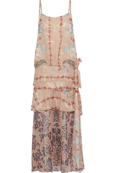 Anna Sui Woman Layered Printed Fil Coupé Silk-blend Midi Dress Blush
