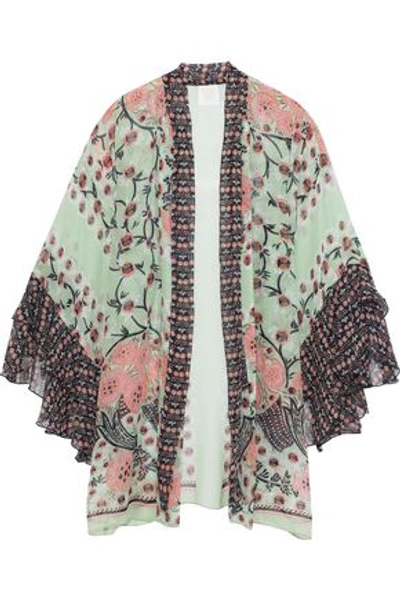 Anna Sui Woman Rubaiyat Floral-print Silk-chiffon Kimono Light Green