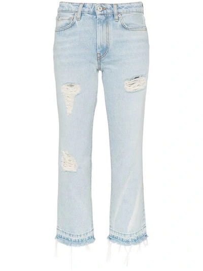 Heron Preston Mid-rise Distressed Cropped Jeans In Blue