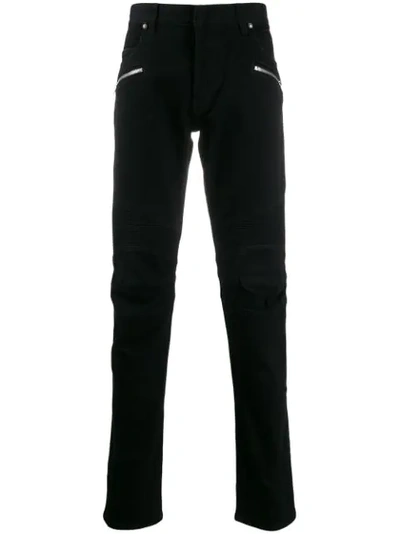 Balmain Slim Leg Logo Stripe Biker Jeans In Black
