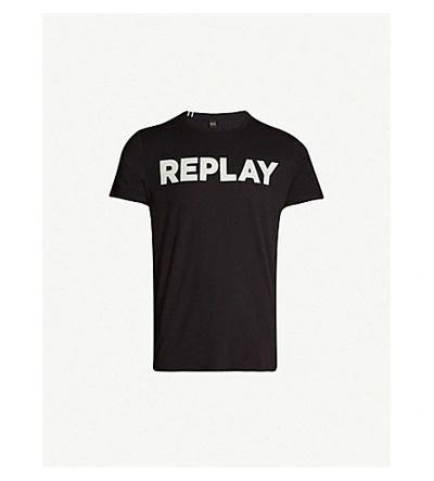 Replay Bold Logo Crew Neck T-shirt In Black - Black