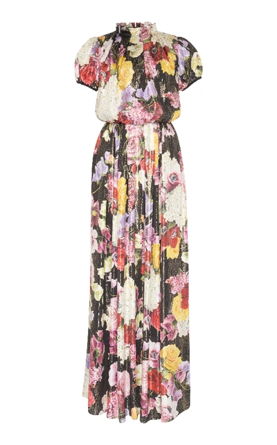 Dolce & Gabbana Metallic Floral-print Silk-blend Chiffon Gown In Black