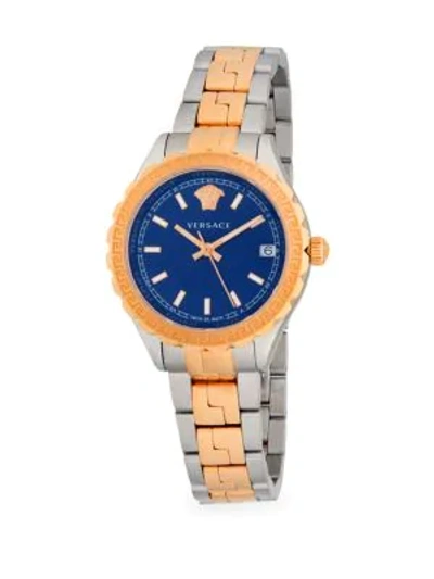 Versace Logo Stainless Steel Bracelet Watch In Blue