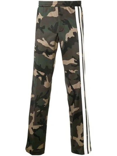 Valentino Striped Camouflage-print Jersey Drawstring Trousers In Military Green