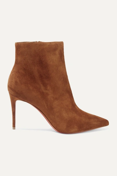 Christian Louboutin Eloise Booty 85 Tan Suede Ankle Boots In Brown