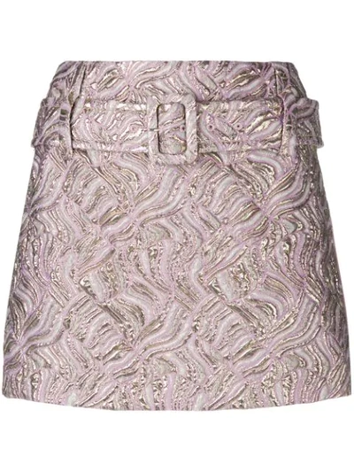 Prada Belted Jacquard Mini Skirt In Pink