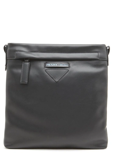Prada Logo Leather Crossbody Bag In Black