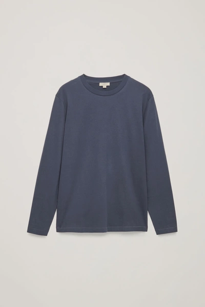 Cos Long-sleeved Brushed-cotton T-shirt In Blue