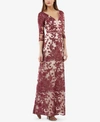 Js Collections Embroidered Lace Gown In Wine/rose