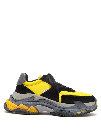 Balenciaga Men's Triple S Mesh & Leather Sneakers, Black/yellow In Black Yellow