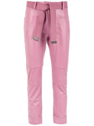 Andrea Bogosian Belted Leather Pants In Pink