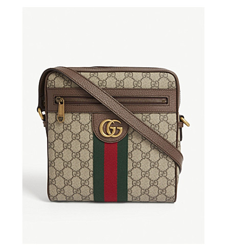 Gucci Gg Supreme Canvas And Leather Cross-body Bag In Beige | ModeSens