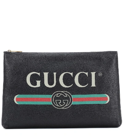 Gucci Logo-front Leather Pouch In Black
