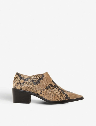 Dune Cropped Western Leather Ankle Boot In Naturl-rept-print-leathe